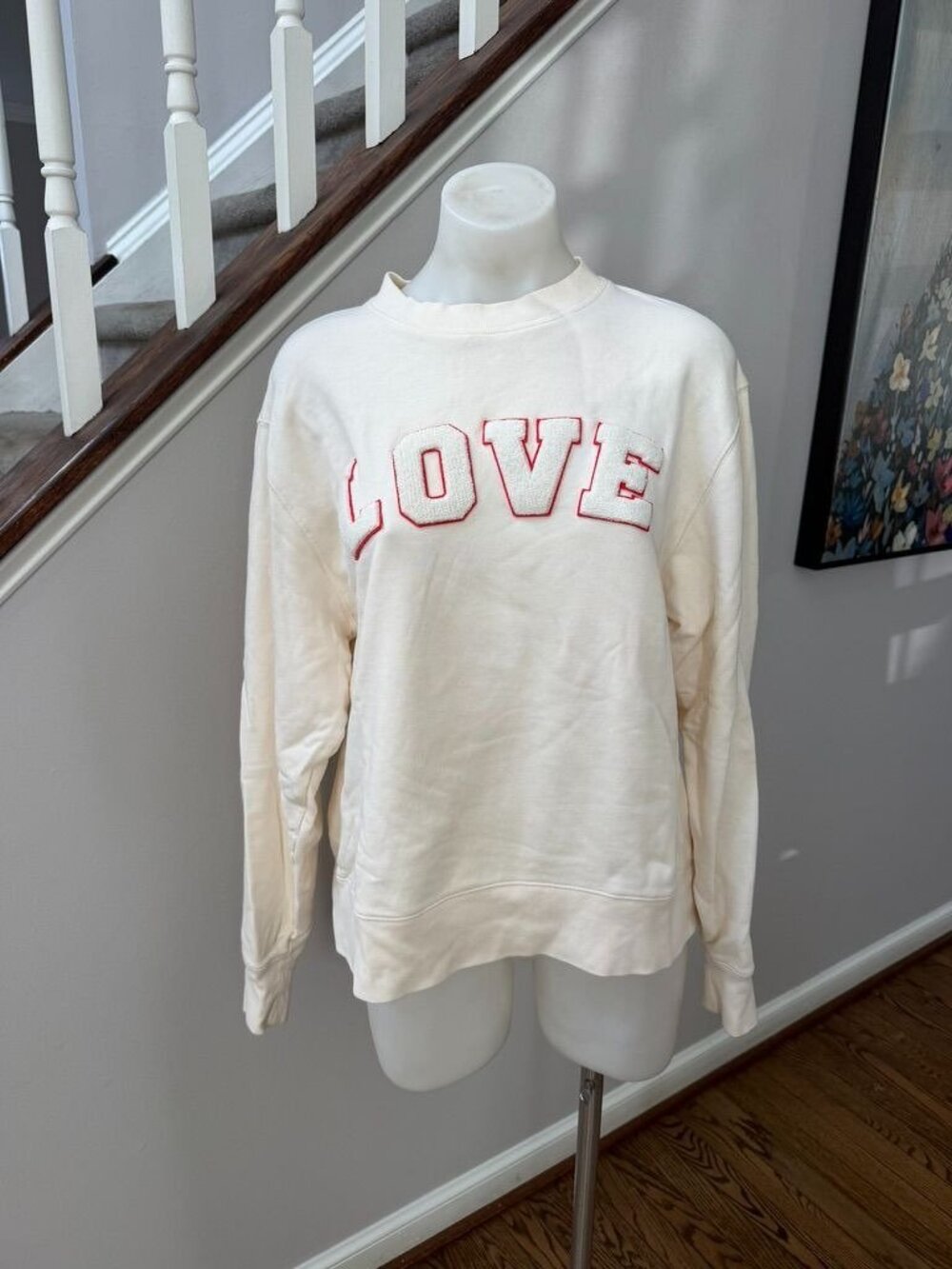 TORY BURCH- Tory Sport French Terry Varsity Crewneck Sweatshirt White M